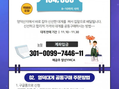 [모금] 양산YMCA 청소년기금마련  영덕대게 공동구매 시작합니다.!!