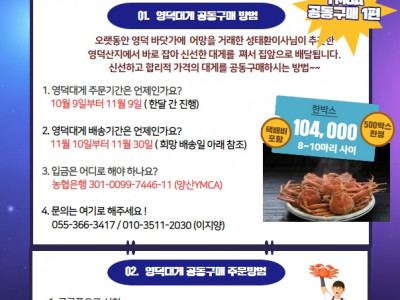 [알림] 거제/거창/김해/마산/양산/창원YMCA 청소년기금마련을 위한 영덕대게 공동구매(11/9까지)